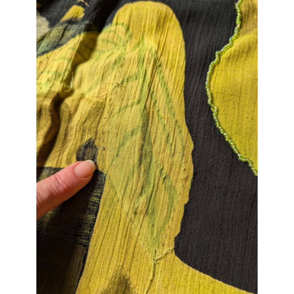 Vintage 90s/Y2K Abstract Art Print Beaded Duster Green M Lagenlook Artistic - Picture 8 of 10